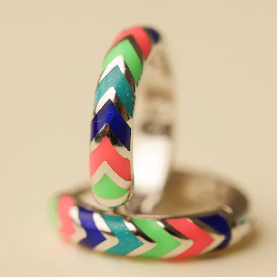 Zia Summer Neon Chevron Enamel Huggie Hoop Silver Women's Earrings