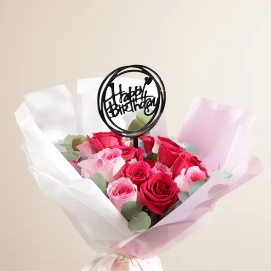Happy Birthday Pink Rose Bouquet