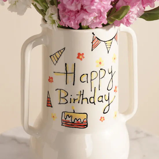 Keramos Studio Pink Delight Birthday Flowers Vase