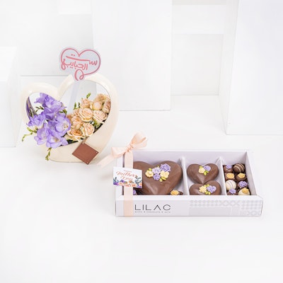 Lilac Chocolate Flowers Heart Box