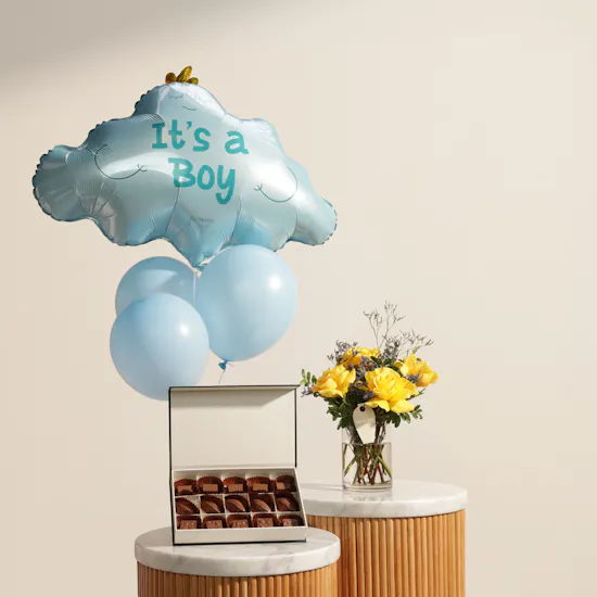 Floward Dates Chocolate Box | New Joy Flower Vase and Balloons