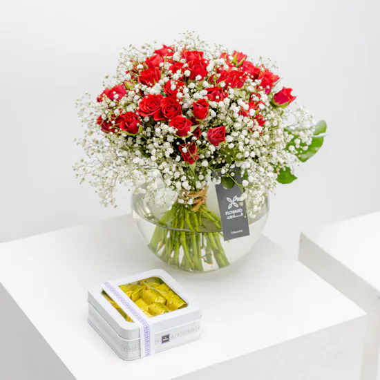 Patchi Metal Chocolate Box | Baby Roses Vase