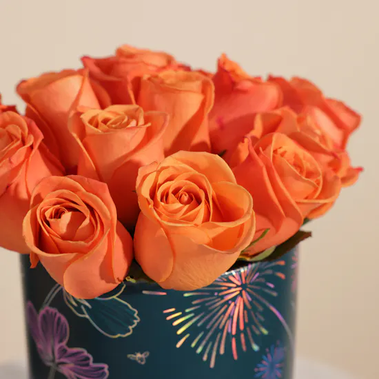 Sparkle Orange Rose Box | 15 Flowers