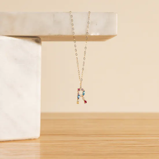 L'azurde R Letter Gold Necklace