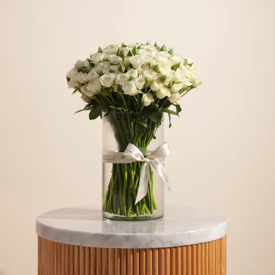 White Baby Roses Vase | 50 Flowers