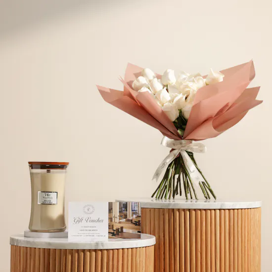 WoodWick Hourglass Candle | Sculpt Pilates Group Session Gift Voucher and Glam Roses