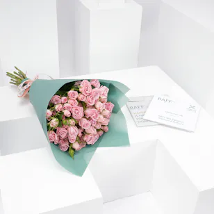 Raff by Paris Gift Card with baby rose bouquet