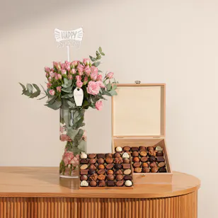 Laderach Praline Chocolates Wooden Box | Happy Birthday Flowers Vase