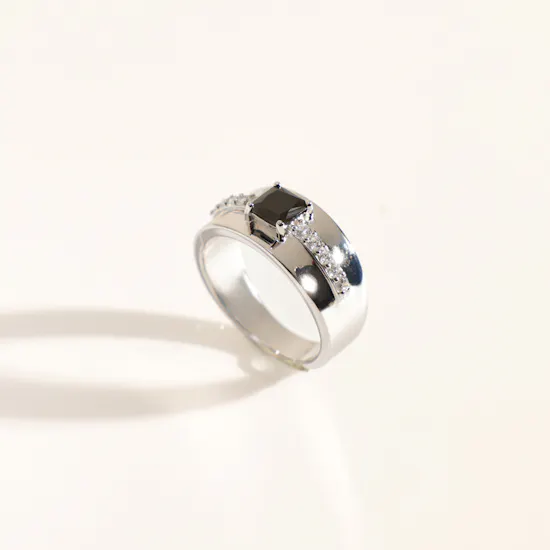Floward Sapphire Black Unisex Silver Ring | Size 9