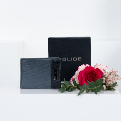 Police Gents Wallet BLue With Flowers