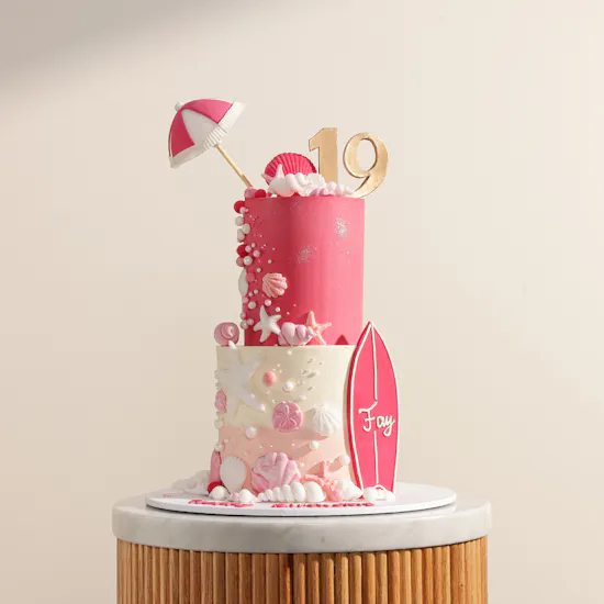 NQ's Bakery Personalized Pink Summer Birthday Cake