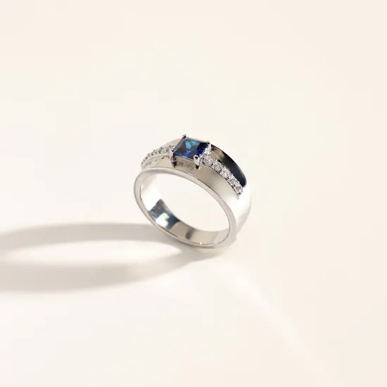 Floward Sapphire Blue Unisex Silver Ring | Size 9