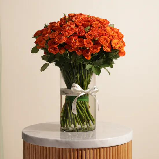 Orange Baby Roses Vase | 50 Flowers
