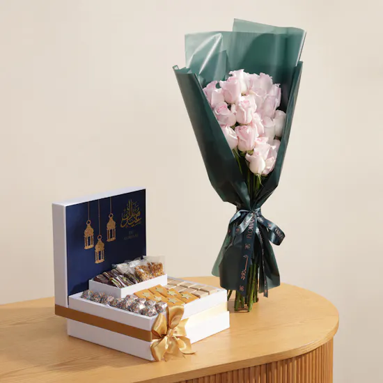 Le Chocolatier Dubai Eid Mubarak Sweets and Chocolate Box | Radiant Shiny Flowers
