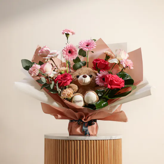 Floward Small Teddy Bear | Joyful Flowers Bouquet