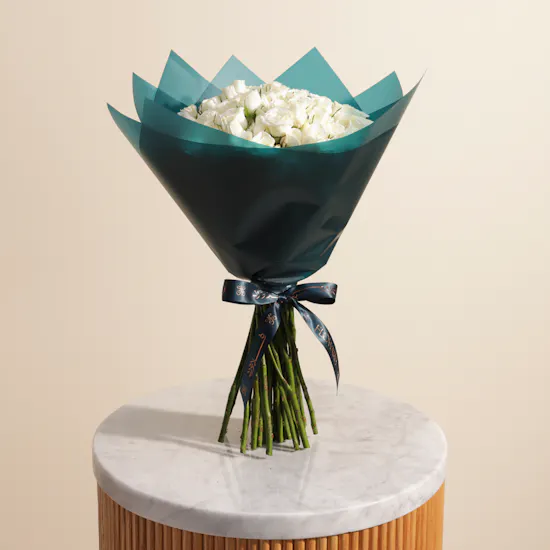 Royal White Baby Rose Bouquet | 35 Flowers