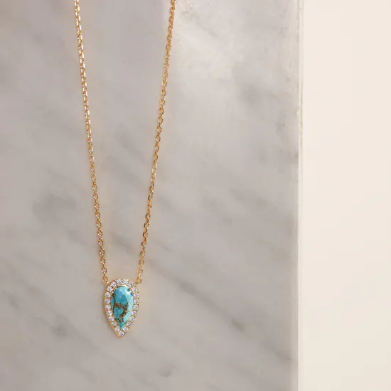 Velvet Desert Gold-plated Persian Turquoise Pendant Necklace