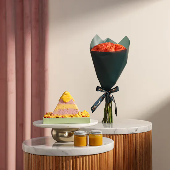 Milli Manga Ice Cream Pyramid Cake | Signature Sunset Flower Bouquet