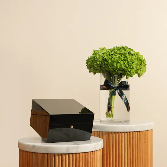 Saad Bashammakh Black Wooden Perfume Box | Charming Flowers Vase