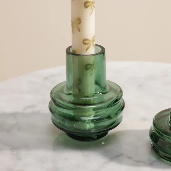 Melosa White Candles with Green Holder Set
