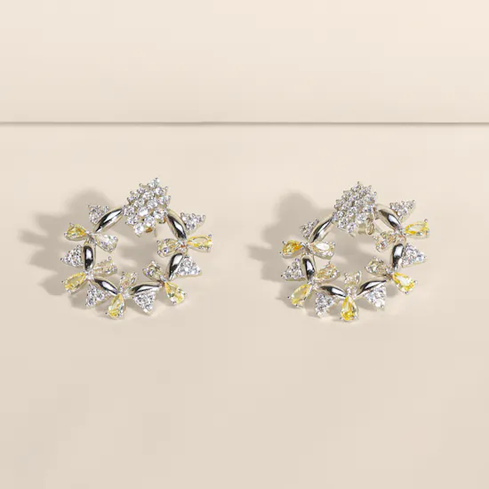 Floward Yellow Sparkling Petaléa Silver Earrings