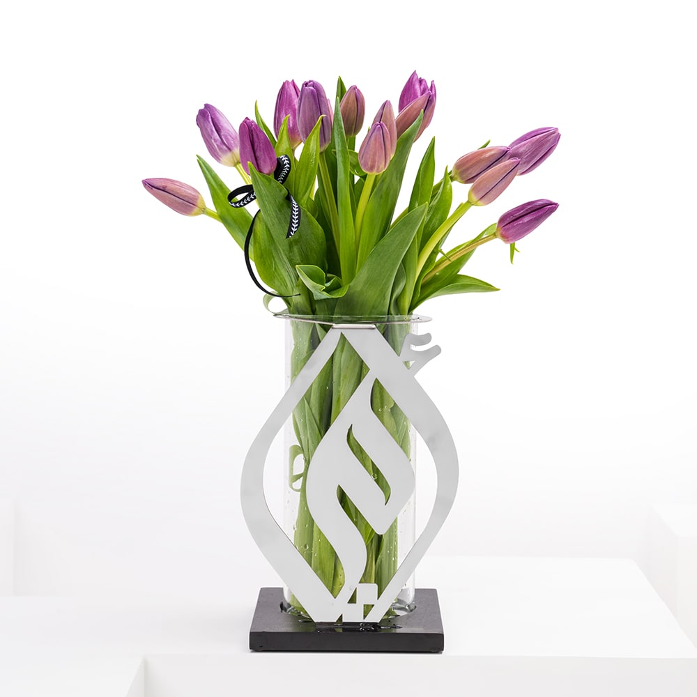 Mom's Silver Vase | Purple Tulips