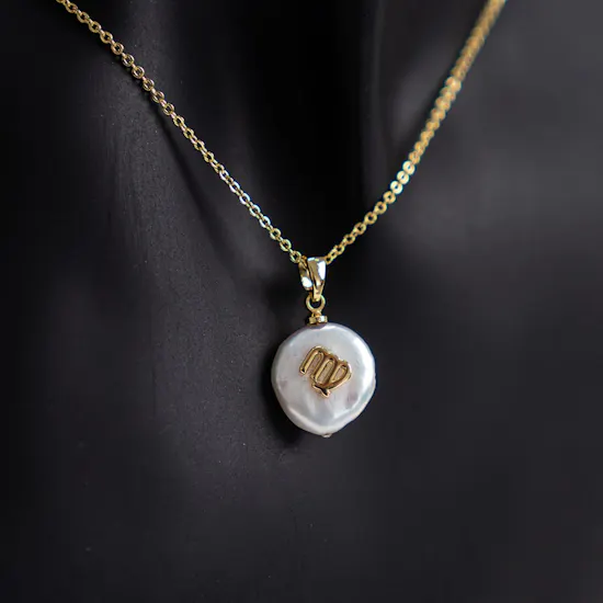 Virgo Ash Couture Zodiac Necklace | Gold Plated | Pearl