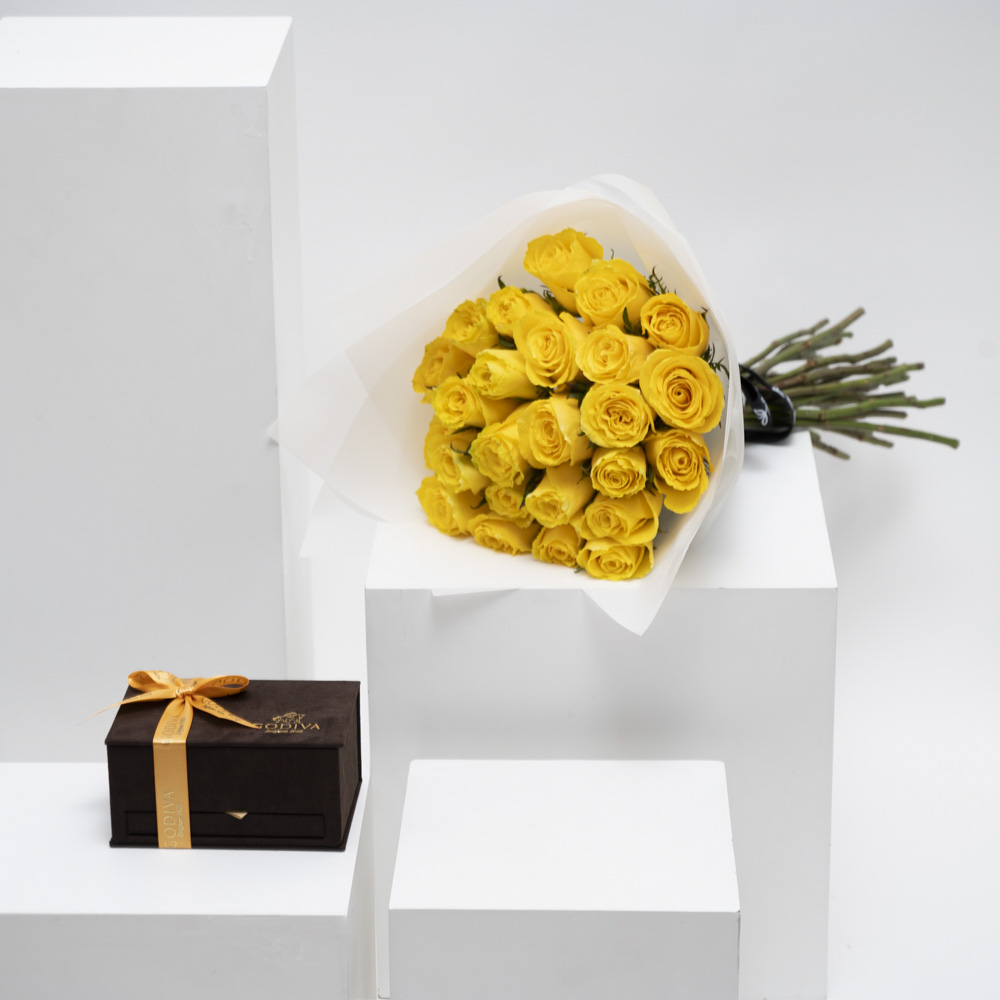 جوديفا رويال ميني بوكس البني | باقة جوري أصفر