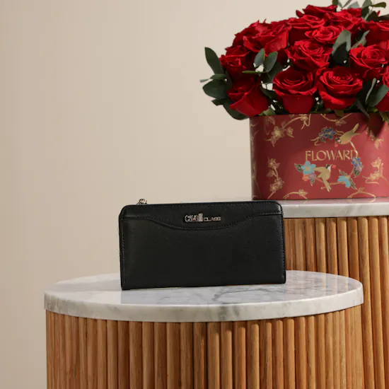 Cavalli Class Elegant Women's Wallet | Iconic Red Flowers