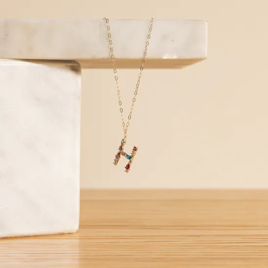 L'azurde Letter H Colored Stones Necklace