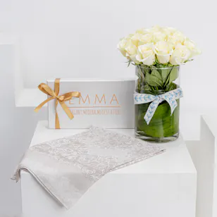 Emma French Lace Scarf | White Roses