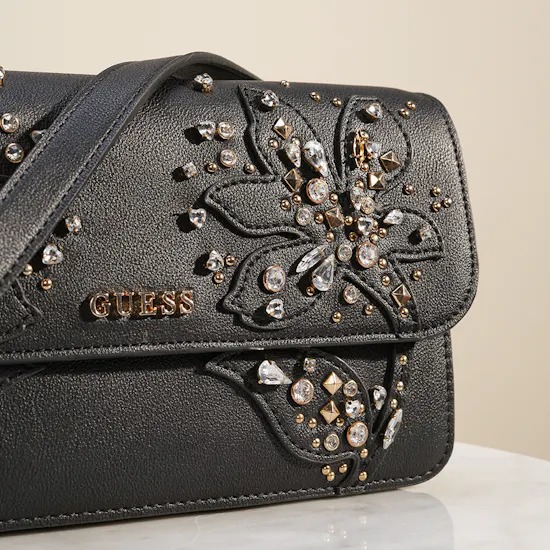 Guess Sadie Flap Black Shoulder Bag