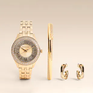 Michael Kors Mini Harlowe Pavé Gold Tone Watch With Jewelry Set
