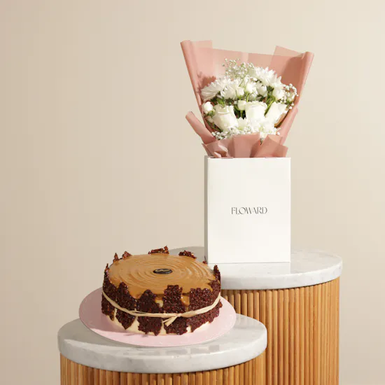 Creamy Ribbons Caramel Carrot Cake | Pure Delight Flower Bouquet