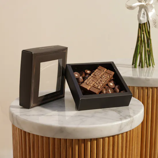 Ghazl Chocolatier Get Well Soon Mini Chocolate Box | Pink Baby Rose Bouquet