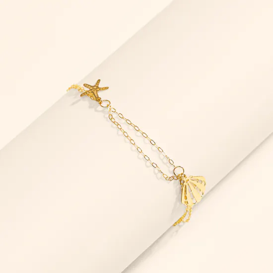 Miss L' Starfish and Seashell Chain Gold Bracelet