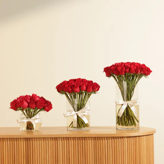 Elegance Trio Red Roses Vase