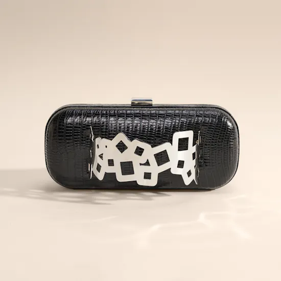 Rula Galayini Waltz Black Lizard-Print Women's Clutch