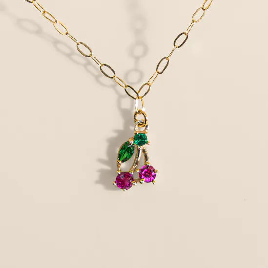 Miss L' Cherry Colored Stones Gold Kid's Necklace