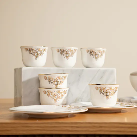 Otantik Lilac Tea and Arabic Coffee Ivory Set