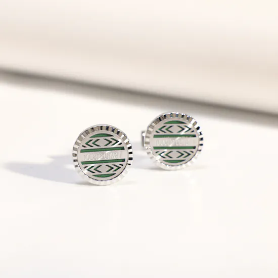 Roberto Cavalli Silver and Green Cufflinks