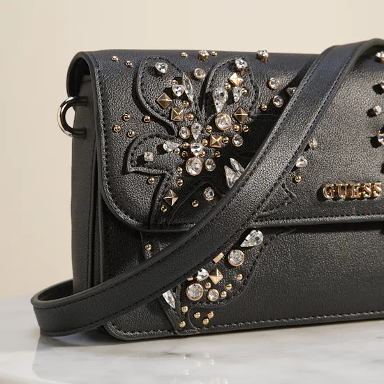 Guess Sadie Flap Black Shoulder Bag