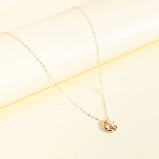 Miss L' by L'azurde Crescent Pearl and Purple Stone Necklace