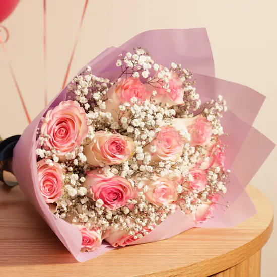 Sweet Atelier Pink Heart Cake | Pinkish Flowers Bouquet