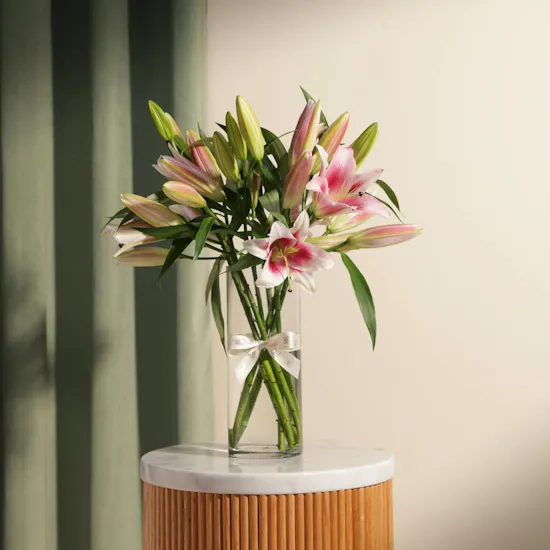 Pink Grace Lily Vase | 8 Flowers