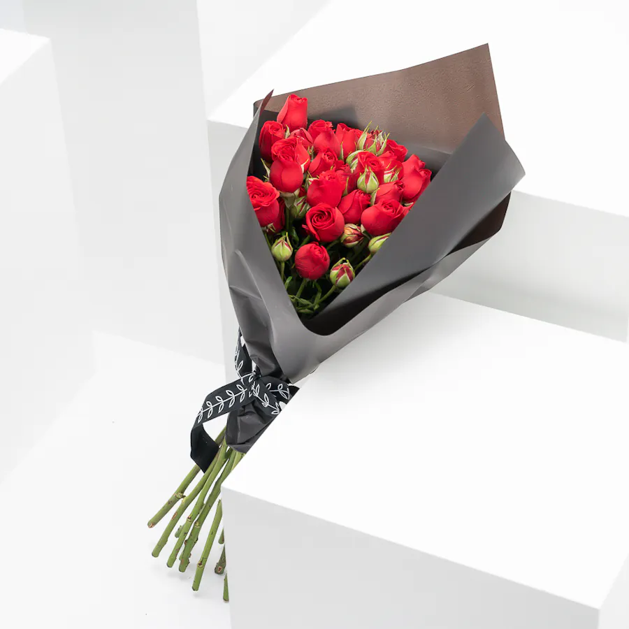10 Red Baby Roses | Black Wrap | Bouquet 4