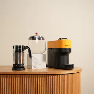 Nespresso Vertuo Yellow Machine with Milk Frother and Capsules Dispenser Set
