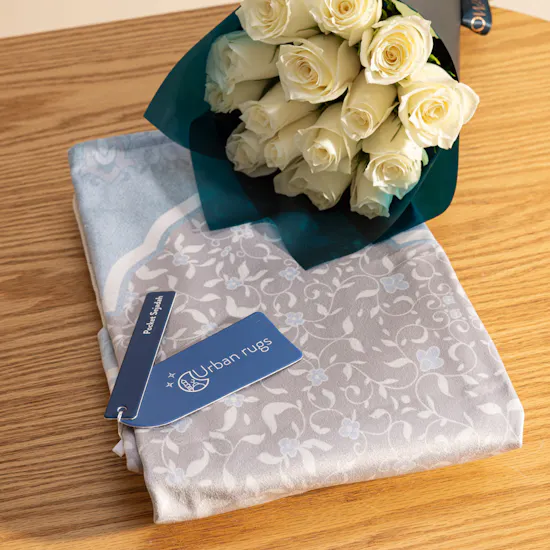 Urban Rugs Sky Blue Floral Portable Sejadah | Heart's Peace Flowers