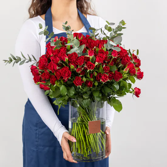 50 Red Baby Roses | Cylinder Vase