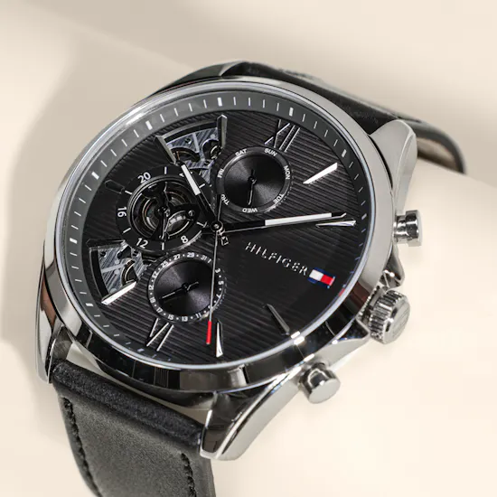 Tommy Hilfiger Baker Black Leather Dark Grey Dial Men's Watch